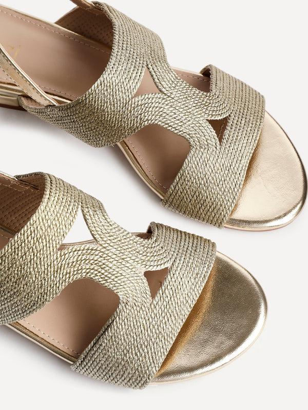Linzi Gold Woven Slingback Low Block Heeled Sandals