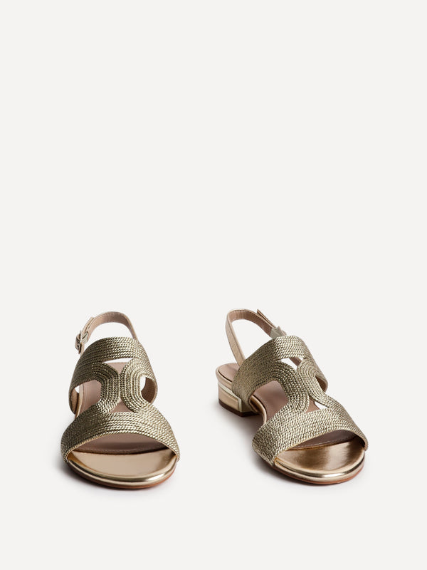 Linzi Gold Woven Slingback Low Block Heeled Sandals