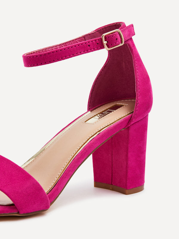Linzi Hot Pink Faux Suede Barely There Closed Back Block Heeled Sandal