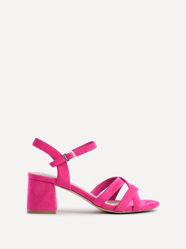 linzi Hot Pink Faux Suede Heeled Sandals With Crossover Straps