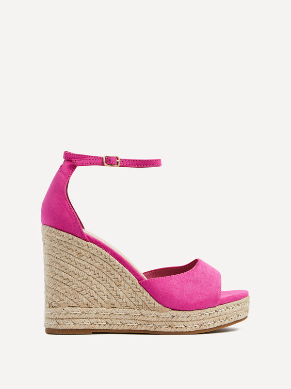 Linzi Hot Pink Faux Suede Rope Platform Wedge With Wrap Around Ankle Strap