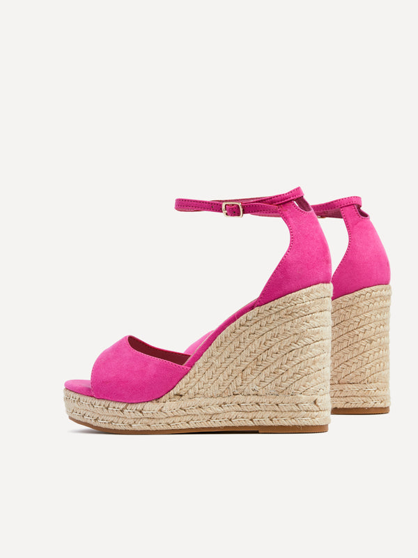 Linzi Hot Pink Faux Suede Rope Platform Wedge With Wrap Around Ankle Strap