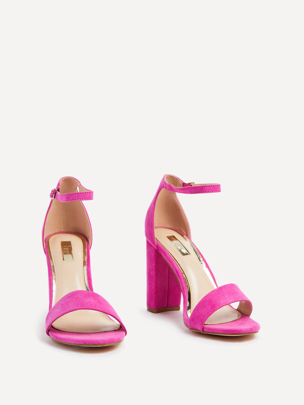 Linzi Hot Pink Suede Barely There Block Heeled Sandal
