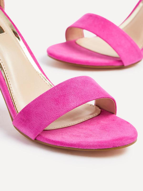 Linzi Hot Pink Suede Barely There Block Heeled Sandal