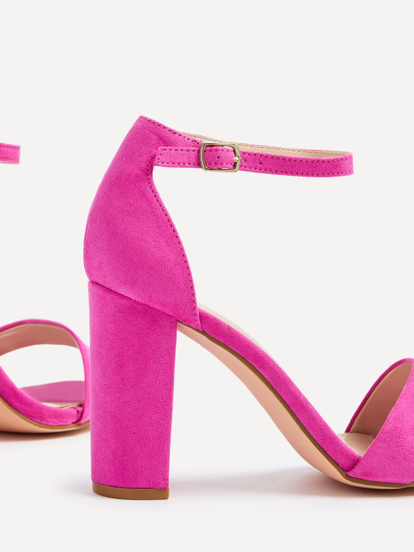 Linzi Hot Pink Suede Barely There Block Heeled Sandal