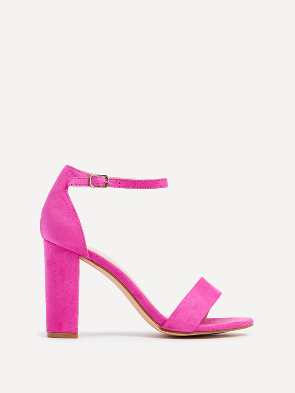linzi Hot Pink Suede Barely There Block Heeled Sandal