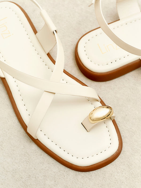 linzi Ivory Faux Leather Strappy Flat Sandal With Toe Ring