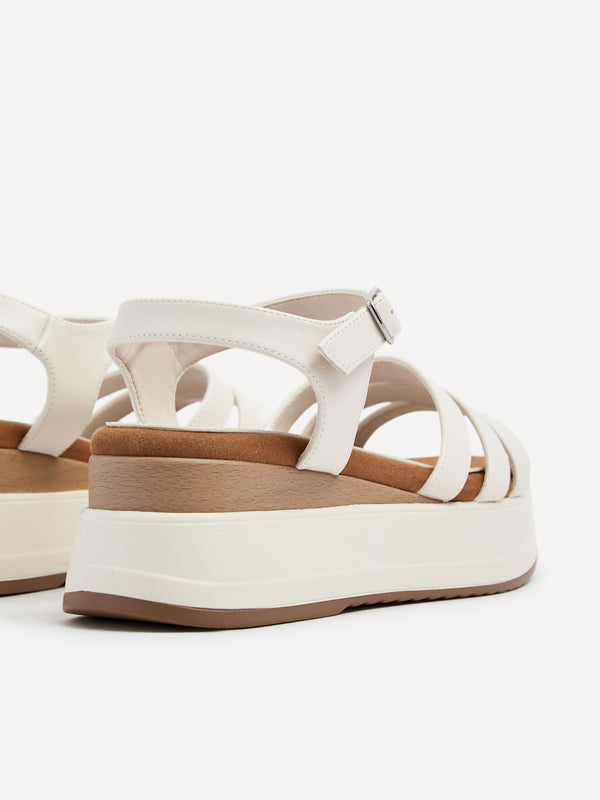 Linzi Ivory Faux Leather Triple Front Strap Sporty Sole Flatform Sandal