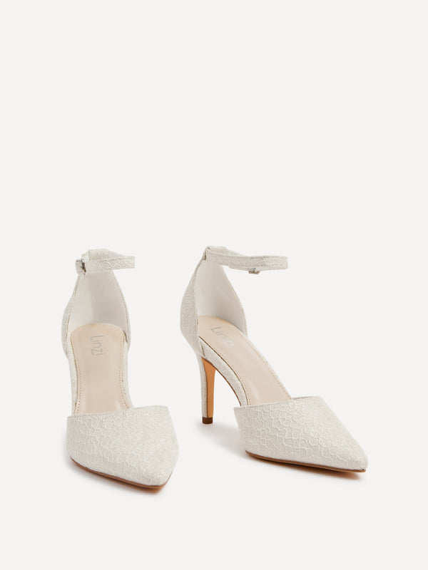 Linzi Ivory Glitter Effect Stiletto Court Heel With Ankle Strap