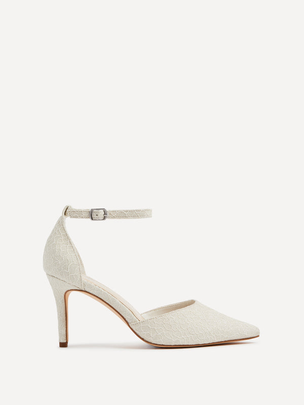 linzi Ivory Glitter Effect Stiletto Court Heel With Ankle Strap