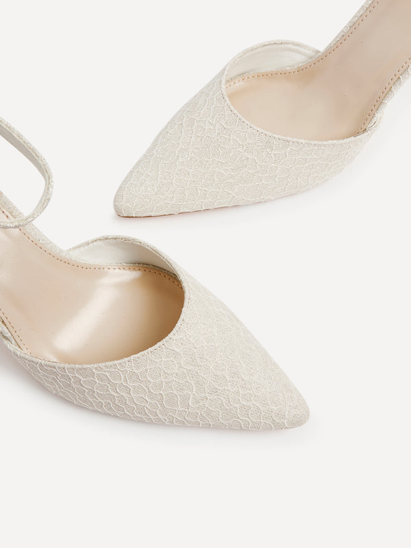 Linzi Ivory Glitter Effect Stiletto Court Heel With Ankle Strap