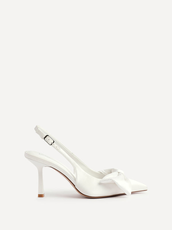 Linzi Ivory Satin Court Heels With Large Bow Detail