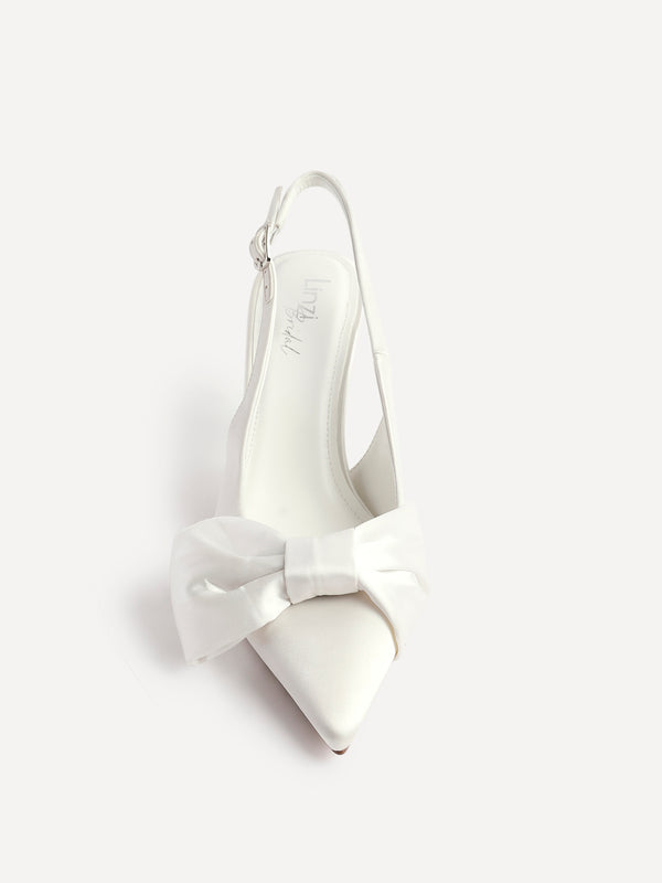 Linzi Ivory Satin Court Heels With Large Bow Detail