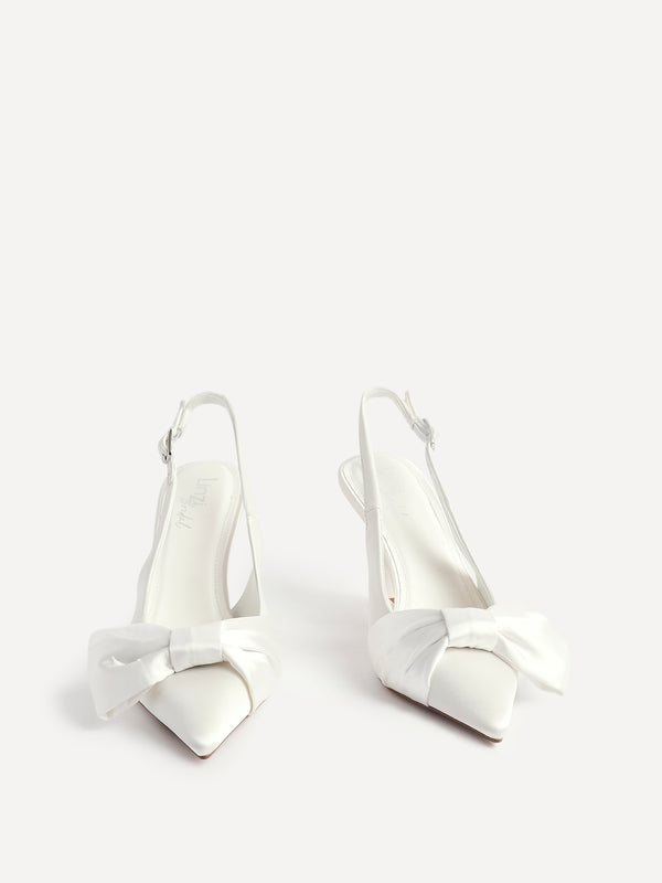 Linzi Ivory Satin Court Heels With Large Bow Detail