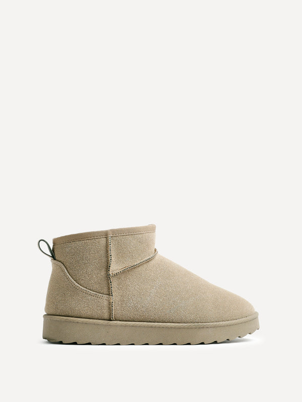 Linzi Khaki Faux Suede Faux Fur Lined Ultra Mini Ankle Boot