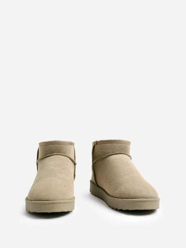 Linzi Khaki Faux Suede Faux Fur Lined Ultra Mini Ankle Boot