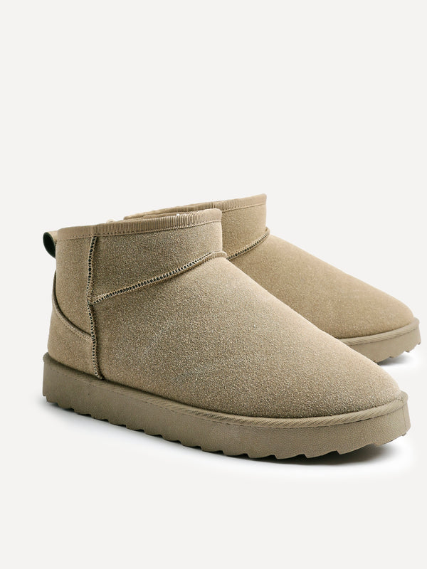 Linzi Khaki Faux Suede Faux Fur Lined Ultra Mini Ankle Boot