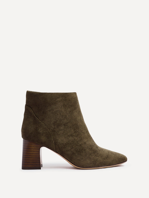 Linzi Khaki Faux Suede Soft Square Toe Block Heel Ankle Boot