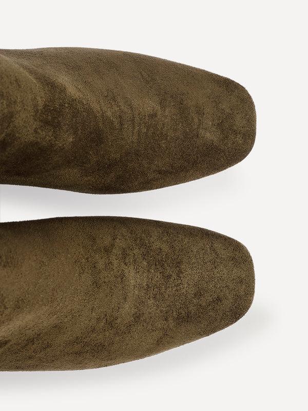 Linzi Khaki Faux Suede Soft Square Toe Block Heel Ankle Boot