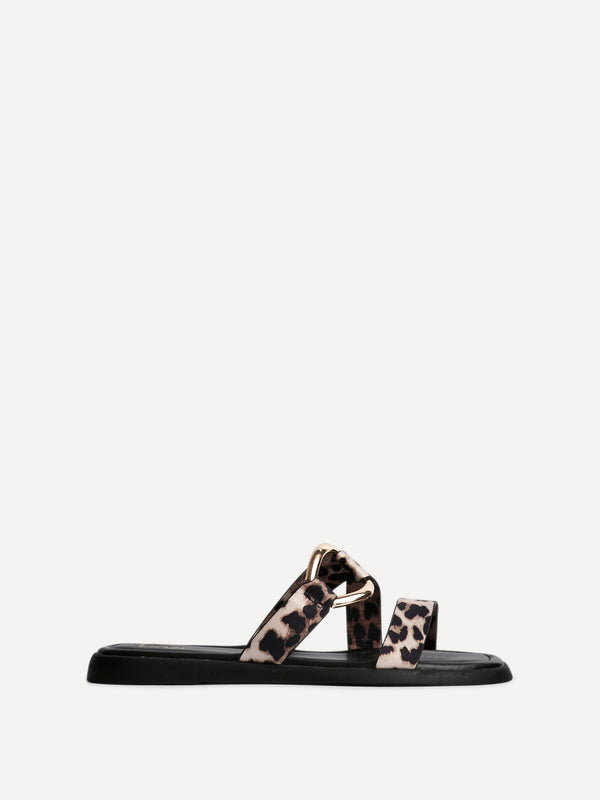 Linzi Leopard Print Double Strap Sandal With Buckle Detail
