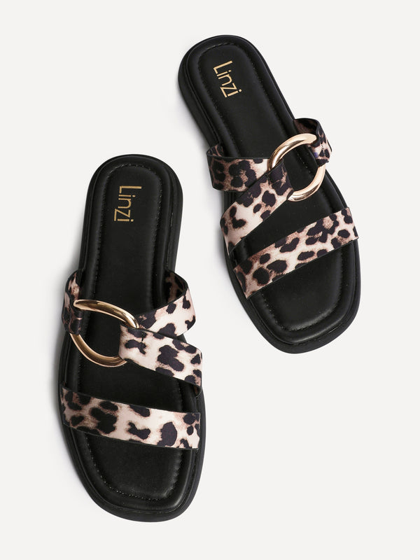 Linzi Leopard Print Double Strap Sandal With Buckle Detail