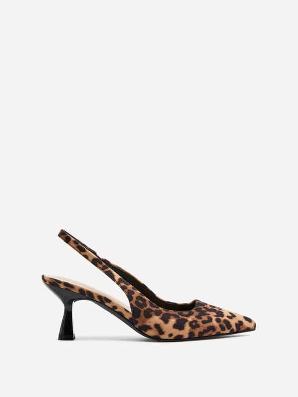Linzi Leopard Print Faux Suede Sling Back Low Court Heel