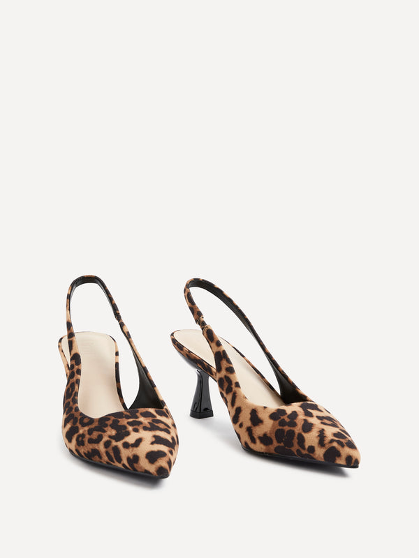 Linzi Leopard Print Faux Suede Sling Back Low Court Heel