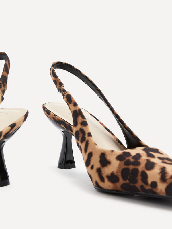 Linzi Leopard Print Faux Suede Sling Back Low Court Heel