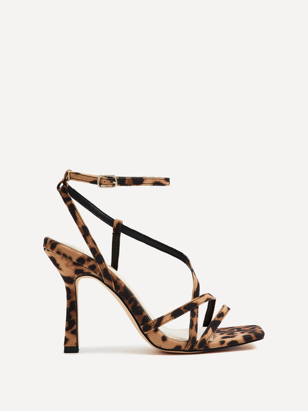Linzi Leopard Print Faux Suede Strappy Stiletto High Heel