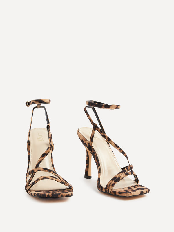 Linzi Leopard Print Faux Suede Strappy Stiletto High Heel