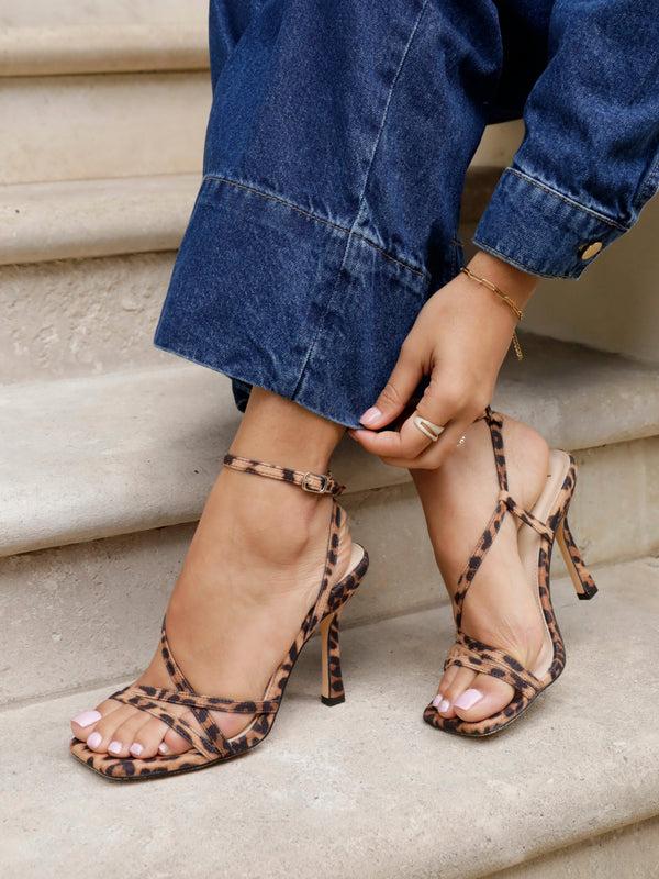 linzi Leopard Print Faux Suede Strappy Stiletto High Heel