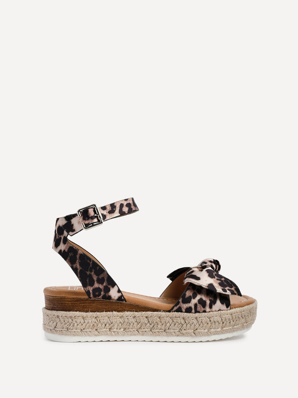 Linzi Leopard Print Flatform Espadrille Inspired Sandal With Bow Detail