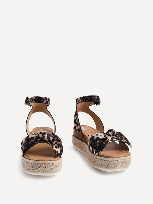 Linzi Leopard Print Flatform Espadrille Inspired Sandal With Bow Detail