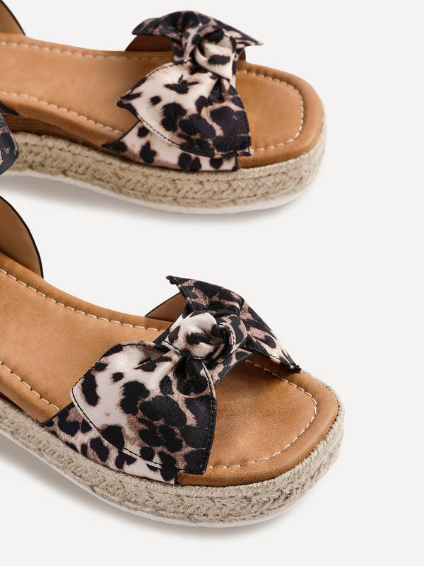 Linzi Leopard Print Flatform Espadrille Inspired Sandal With Bow Detail
