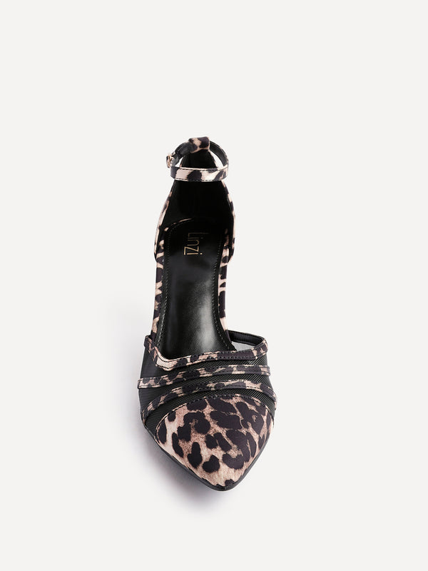 Linzi Leopard Print Scuba Block Court Heel With Mesh Front Detail
