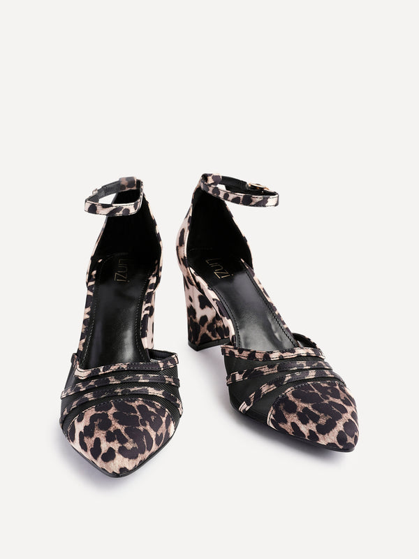 Linzi Leopard Print Scuba Block Court Heel With Mesh Front Detail