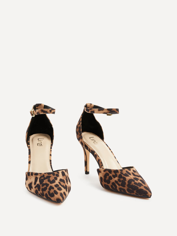 Linzi Leopard Print Stiletto Court Heel With Ankle Strap