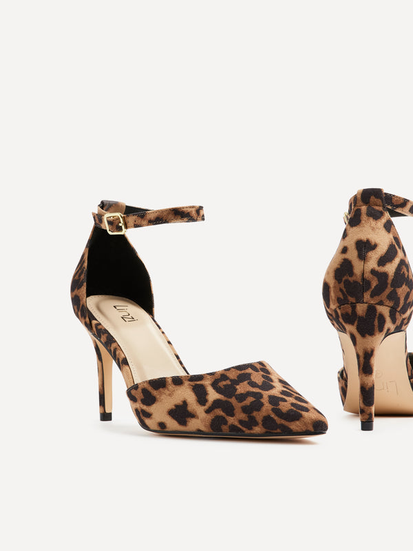 Linzi Leopard Print Stiletto Court Heel With Ankle Strap
