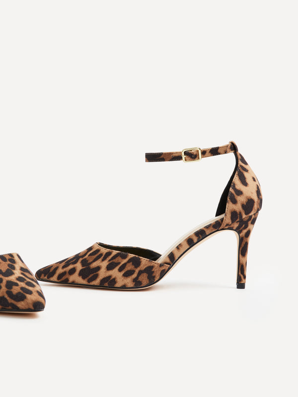 Linzi Leopard Print Stiletto Court Heel With Ankle Strap