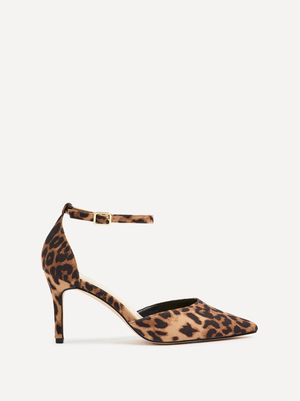 linzi Leopard Print Stiletto Court Heel With Ankle Strap