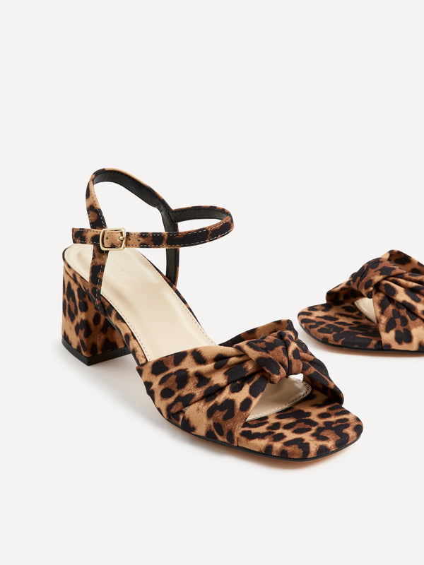 Linzi Leopard Print Suede Block Heeled Sandal With Knotted Front Strap