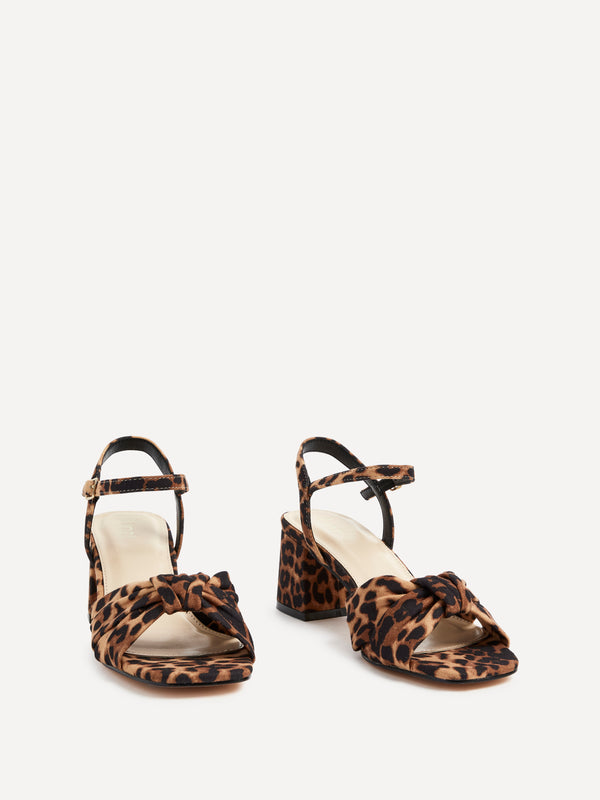 Linzi Leopard Print Suede Block Heeled Sandal With Knotted Front Strap