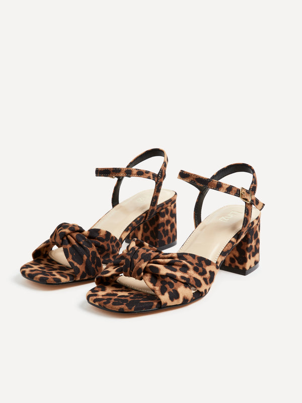 Linzi Leopard Print Suede Block Heeled Sandal With Knotted Front Strap