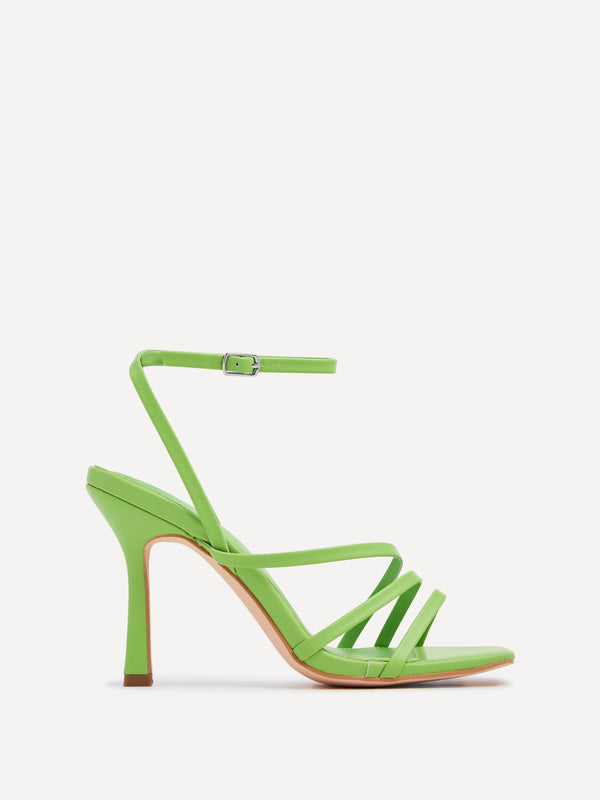 Linzi Lime Green Faux Leather Strappy Heel Sandal With Ankle Strap
