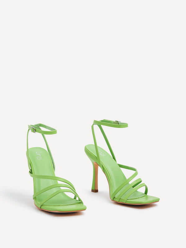 Linzi Lime Green Faux Leather Strappy Heel Sandal With Ankle Strap