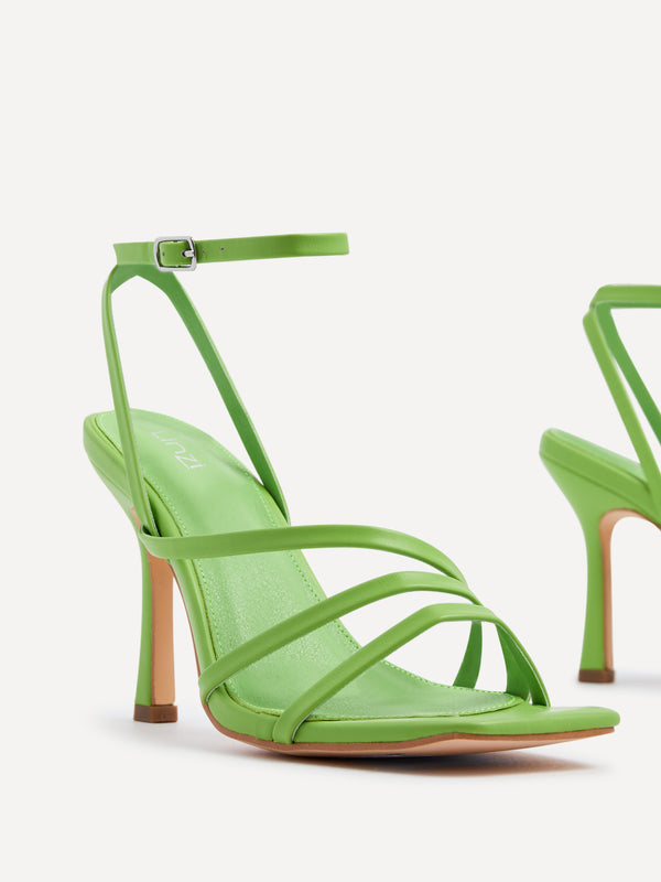 Linzi Lime Green Faux Leather Strappy Heel Sandal With Ankle Strap