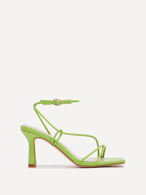 Linzi Lime Green Faux Leather Strappy Wrap Around Heeled Sandal
