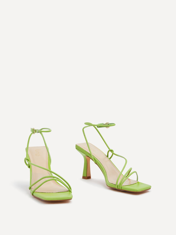 Linzi Lime Green Faux Leather Strappy Wrap Around Heeled Sandal
