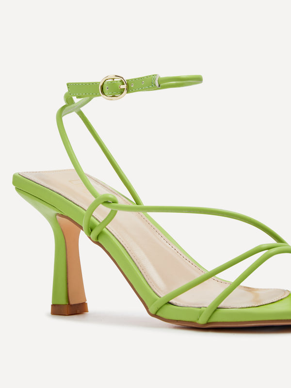Linzi Lime Green Faux Leather Strappy Wrap Around Heeled Sandal