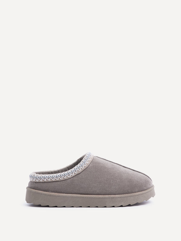 Linzi Ash Grey Suede Slipper With Aztec Detail
